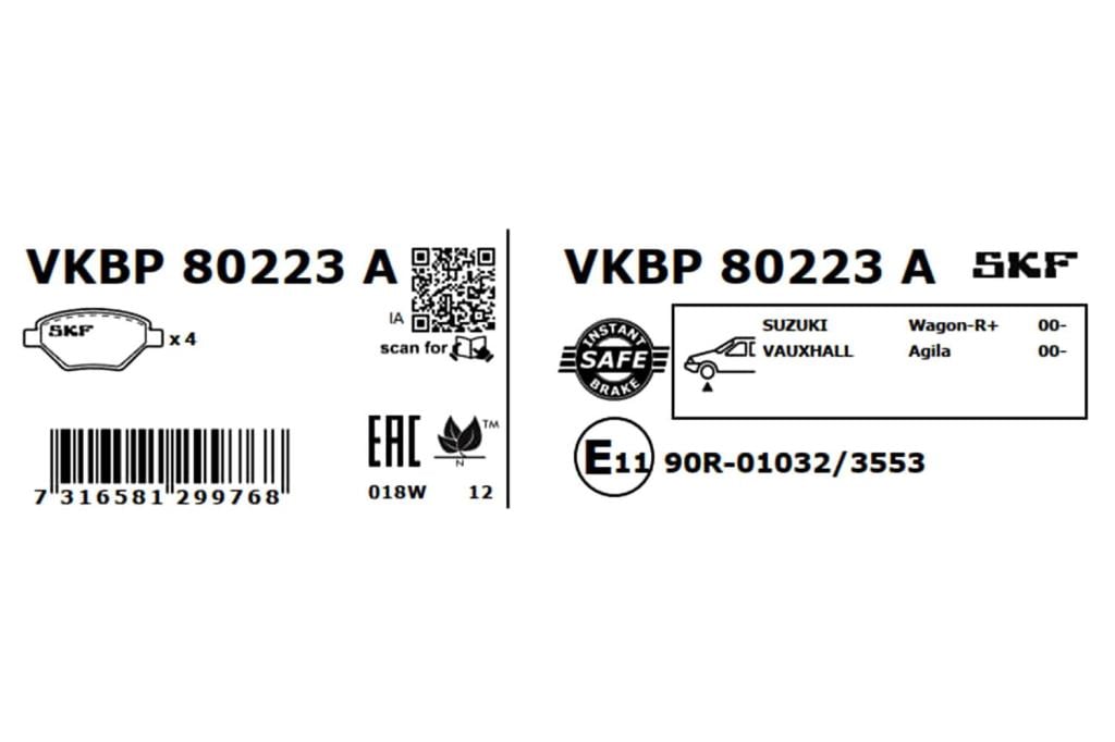 Jogo de 4 pastilhas de travão SKF ref. VKBP 80223 A